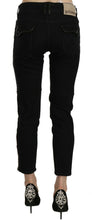 Black Mid Waist Cropped Cut Hem Denim Casual Pants John Galliano