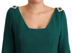 Green Stretch Crepe Crystal Midi Dress Dolce & Gabbana