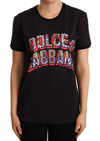 Black Cotton Large Print Top Crewneck T-shirt Dolce & Gabbana