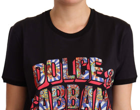 Black Cotton Large Print Top Crewneck T-shirt Dolce & Gabbana