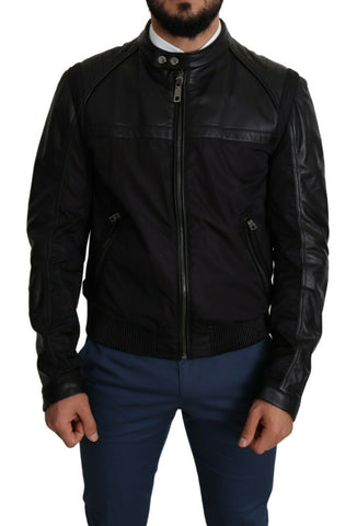 Black Nylon Full Zip Men Bomber Coat Jacket Dolce & Gabbana