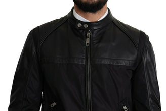 Black Nylon Full Zip Men Bomber Coat Jacket Dolce & Gabbana