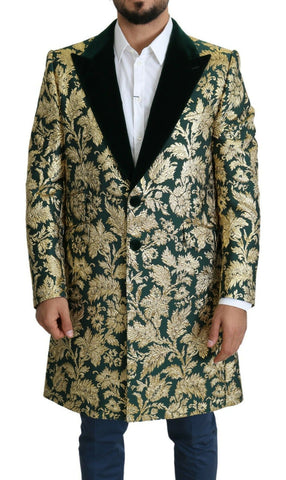 DOLCE & GABBANA Jacket SICILIA Green Gold Jacquard Long Coat Dolce & Gabbana
