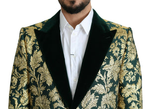 DOLCE & GABBANA Jacket SICILIA Green Gold Jacquard Long Coat Dolce & Gabbana