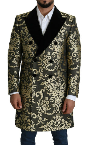 Black Gold Jacquard Long Coat SICILIA Jacket Dolce & Gabbana
