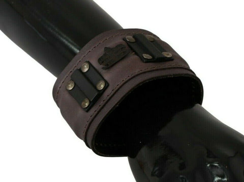 Brown Leather Branded Wide Buckle Closure Bracelet Scervino Street