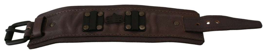 Brown Leather Branded Wide Buckle Closure Bracelet Scervino Street