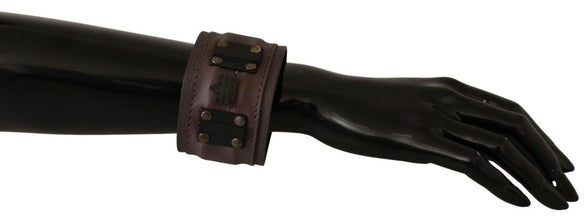 Brown Leather Branded Wide Buckle Closure Bracelet Scervino Street