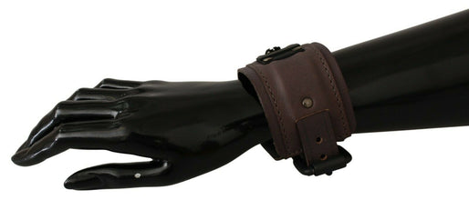 Brown Leather Branded Wide Buckle Closure Bracelet Scervino Street