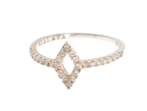 Silver Rhombus Womens Clear CZ 925 Silver Ring Nialaya