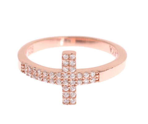 Pink Gold 925 Silver Womens Cross CZ Ring Nialaya