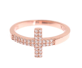 Pink Gold 925 Silver Womens Cross CZ Ring Nialaya