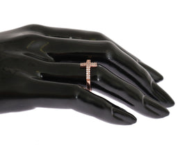 Pink Gold 925 Silver Womens Cross CZ Ring Nialaya