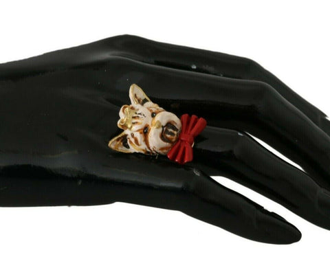 Beige Dog Pet Branded Accessory Gold Brass Resin Ring Dolce & Gabbana