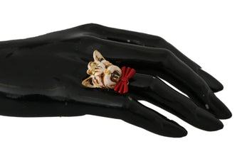 Beige Dog Pet Branded Accessory Gold Brass Resin Ring Dolce & Gabbana
