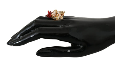 Beige Dog Pet Branded Accessory Gold Brass Resin Ring Dolce & Gabbana