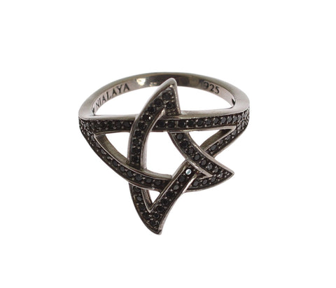 Black CZ Rhodium 925 Silver Womens Ring Nialaya