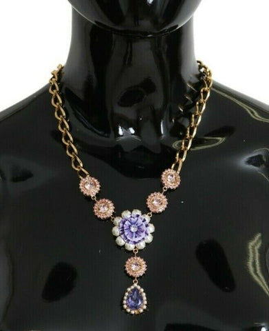 Pink Gold Brass Crystal Purple Pearl Pendants Dolce & Gabbana