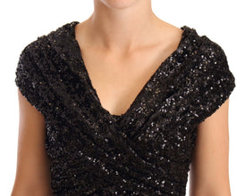 Black Sequined Open Shoulder Long Gown Dress Dolce & Gabbana