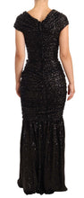 Black Sequined Open Shoulder Long Gown Dress Dolce & Gabbana