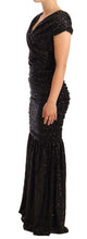 Black Sequined Open Shoulder Long Gown Dress Dolce & Gabbana