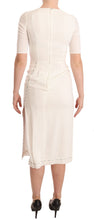 White Floral Printed Crepe Midi Slit Dress Dolce & Gabbana