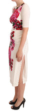 White Floral Printed Crepe Midi Slit Dress Dolce & Gabbana