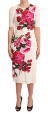 White Floral Printed Crepe Midi Slit Dress Dolce & Gabbana