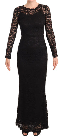 Black Cotton Lace Mermaid Long Sleeves Dress Dolce & Gabbana