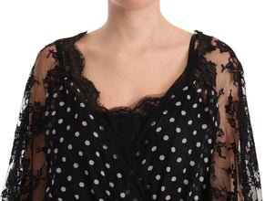 Black Lace Floral Polka Maxi Capri Dress Dolce & Gabbana