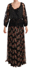 Black Lace Floral Polka Maxi Capri Dress Dolce & Gabbana
