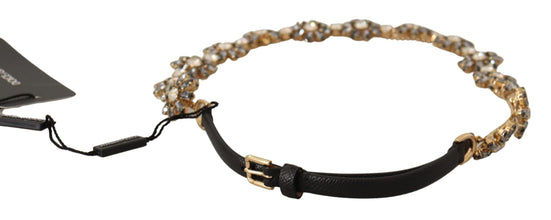 Black Daisy Crystal Dauphine Texture Belt Dolce & Gabbana