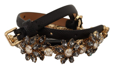 Black Daisy Crystal Dauphine Texture Belt Dolce & Gabbana