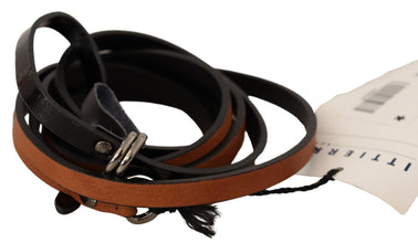 Brown Leather Silver Tone Buckle Belt Costume National