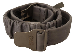 Gray Leather Silver Buckle Waist Belt Costume National