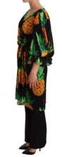 Black Ananas Print Wrap Stretch Silk Dress Dolce & Gabbana