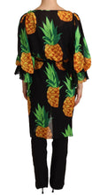 Black Ananas Print Wrap Stretch Silk Dress Dolce & Gabbana