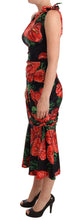 Black Shiny Silk Floral Print Draped Dress Dolce & Gabbana