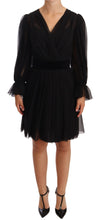 Black Mesh Pleated Mini Silk Stretch Dress Dolce & Gabbana