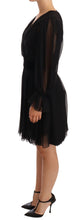 Black Mesh Pleated Mini Silk Stretch Dress Dolce & Gabbana