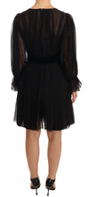 Black Mesh Pleated Mini Silk Stretch Dress Dolce & Gabbana