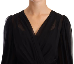 Black Mesh Pleated Mini Silk Stretch Dress Dolce & Gabbana