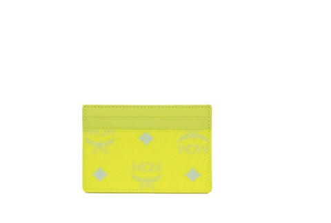 Spectrum Diamond Mini Neon Yellow Visetos Leather Card Case Holder Wallet MCM