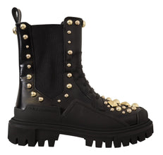 Black Leather Studded Combat Boots Dolce & Gabbana