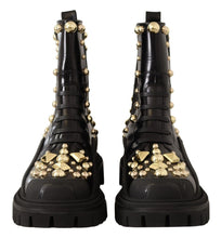 Black Leather Studded Combat Boots Dolce & Gabbana