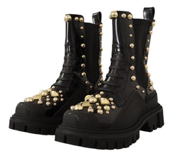 Black Leather Studded Combat Boots Dolce & Gabbana