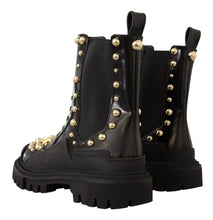 Black Leather Studded Combat Boots Dolce & Gabbana