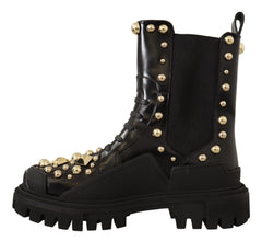 Black Leather Studded Combat Boots Dolce & Gabbana