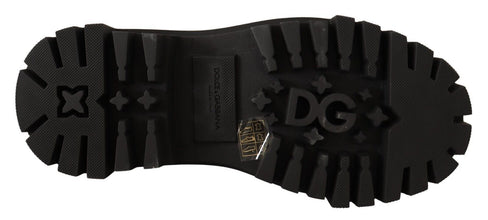 Black Leather Studded Combat Boots Dolce & Gabbana