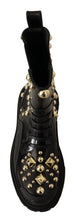 Black Leather Studded Combat Boots Dolce & Gabbana